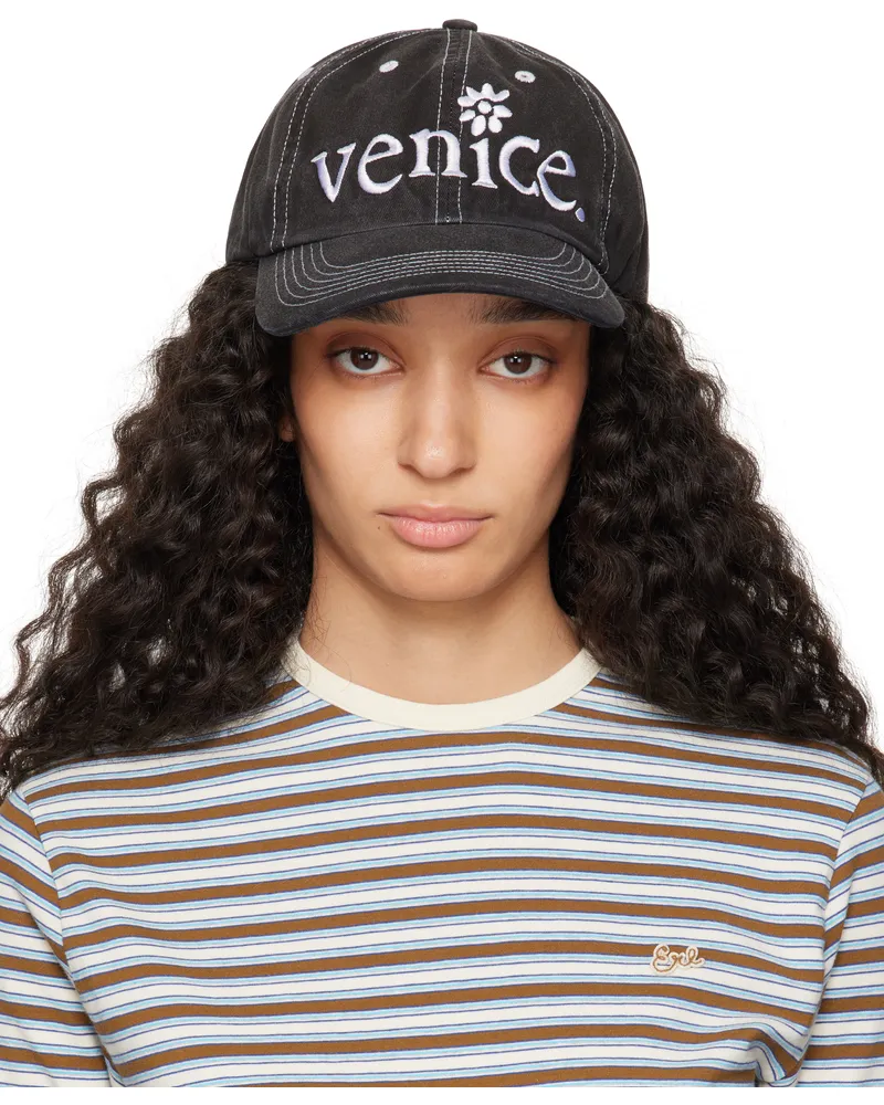 ERL Black 'Venice' Embroidered Cap 1