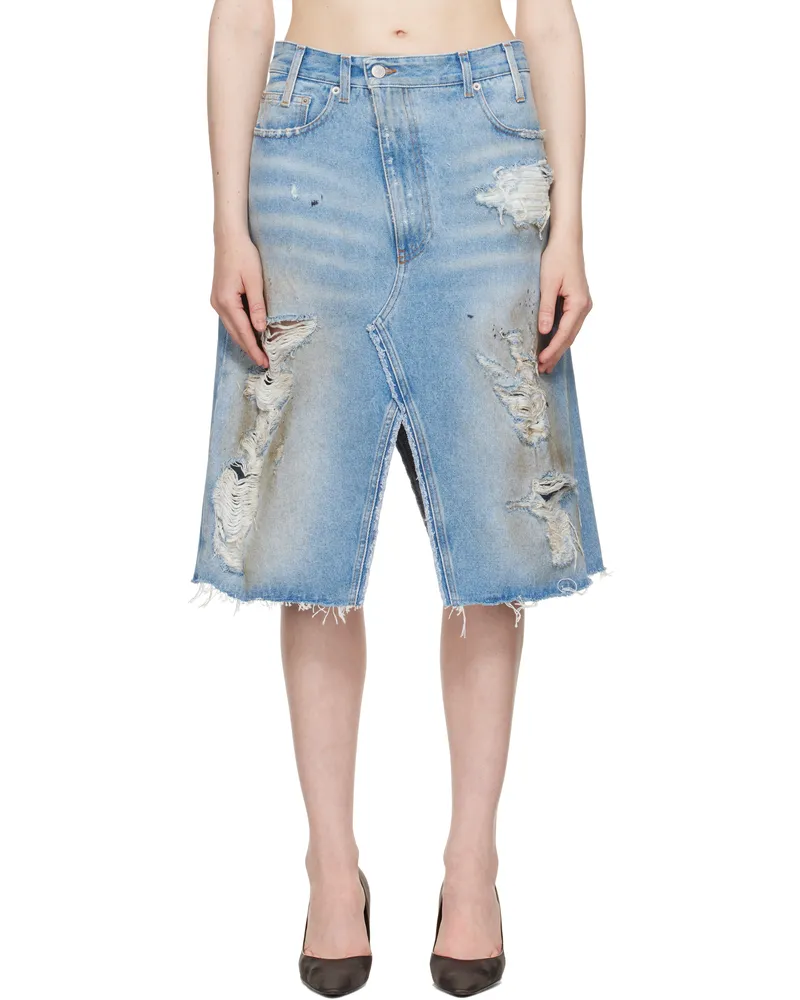 Maison Margiela Blue Distressed Shorts Midi Skirt 964