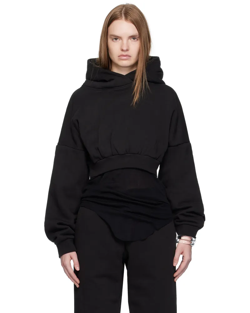 Entire Studios Black Cropped Heavy Hoodie Soot