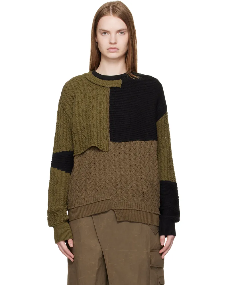 Andersson Bell Black & Brown Patchwork Asymmetric Crewneck Sweater Mul