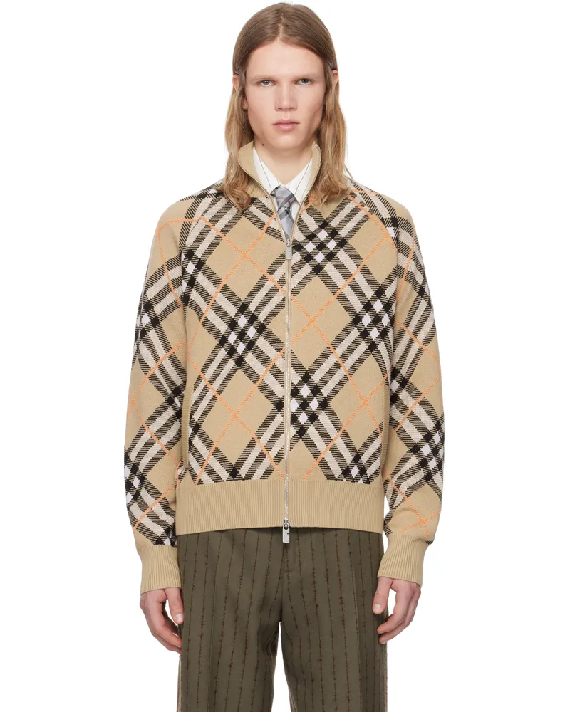 Burberry Beige Check Wool Mohair Blend Jacket Sand