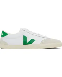 VEJA White & Green Volley Canvas Sneakers White_emeraude