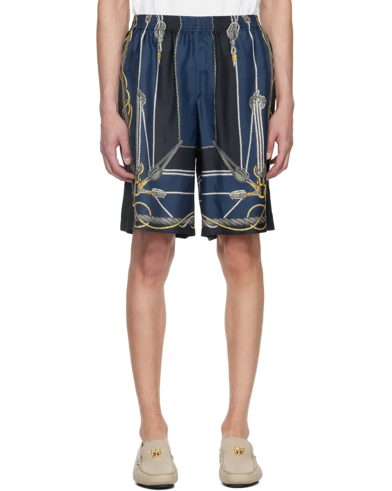 Versace Blue & Navy Nautical Shorts 5u170-blue+gold