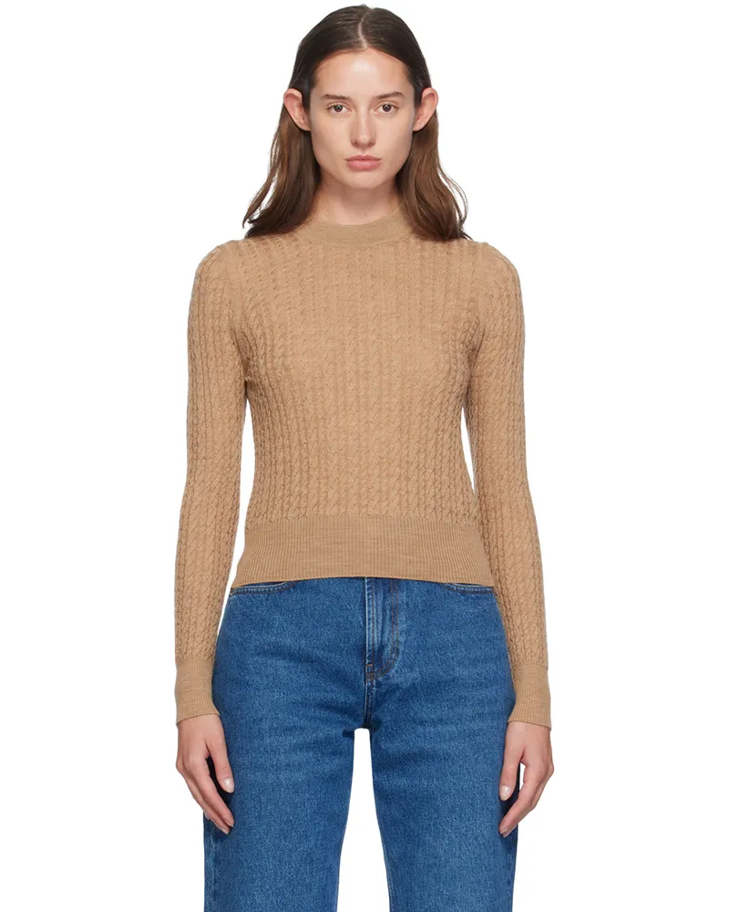 AMI Paris Beige Cable Knit Sweater Camel