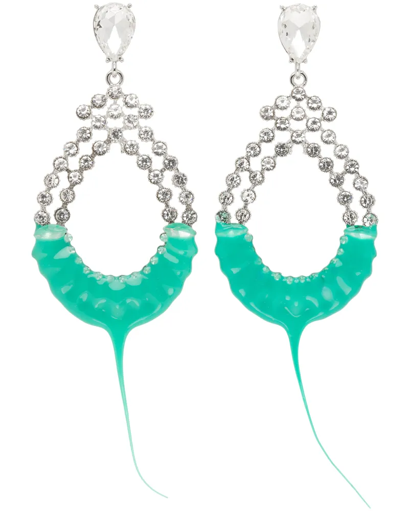 OTTOLINGER Silver & Green Diamond Loop Earrings Green