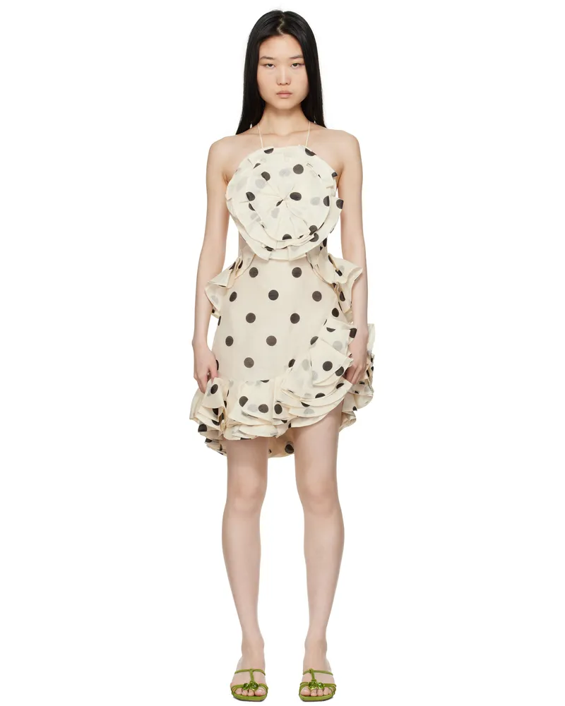 Zimmermann Off-White & Black Crush Ruffle Halter Minidress Cmbldt