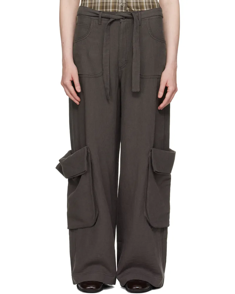 OPEN YY Gray Linen Cargo Pants Charcoal