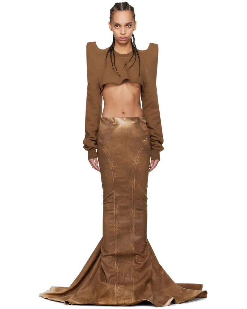 DRKSHDW by Rick Owens Brown Al Pillar Denim Maxi Skirt 54