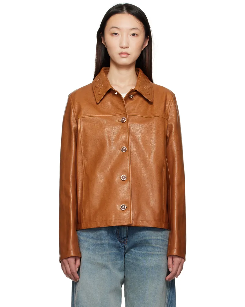 Versace Tan Barocco Boxy Leather Jacket 1o730-orange
