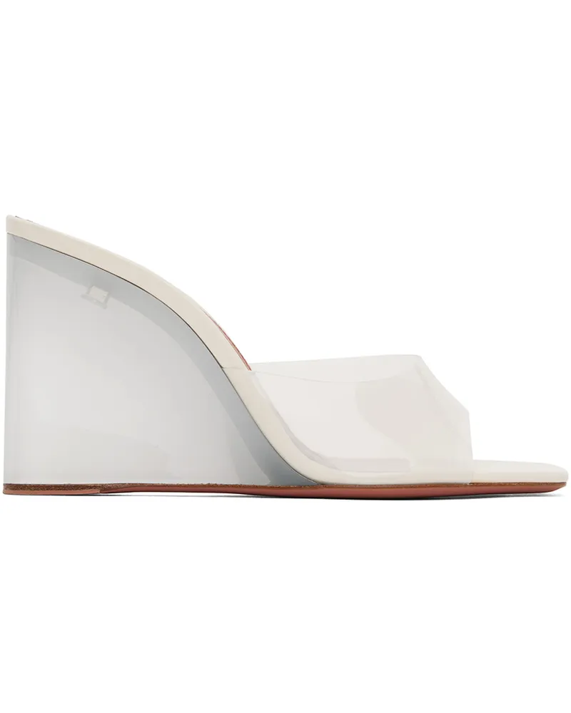 Amina Muaddi Off-White Lupita Glass Wedge Heeled Sandals Almond