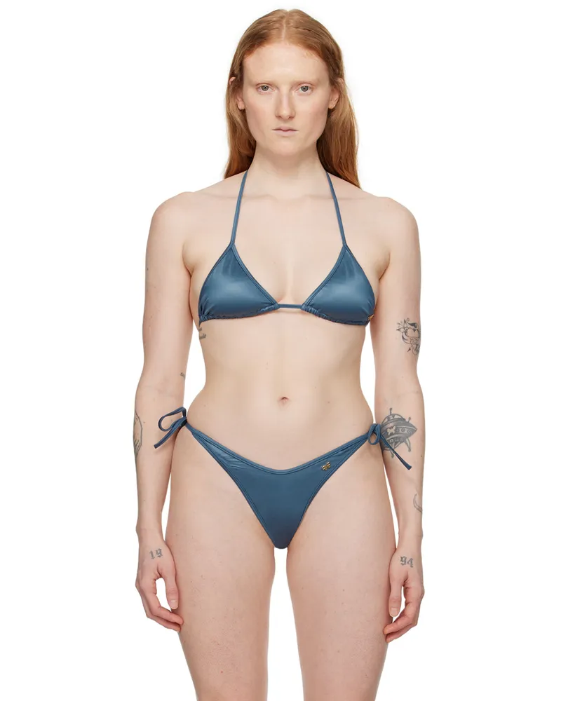 Palm Angels Blue Metallic Bikini Top Indigo