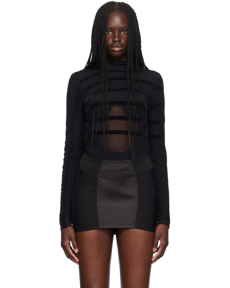 Jean Paul Gaultier Black 'The Striped Flocked' Bodysuit 0000-black