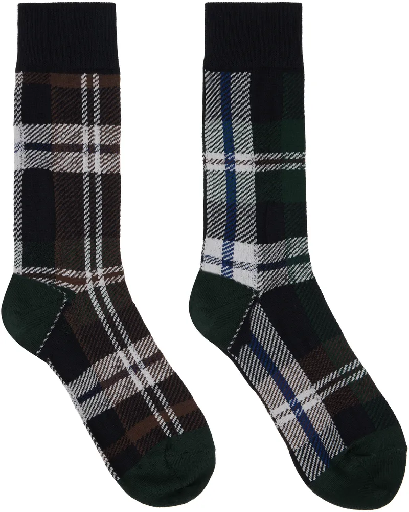 Sacai Green & Brown Plaid Socks 564