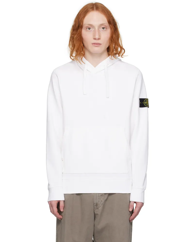 Stone Island White Garment-Dyed Hoodie A0001