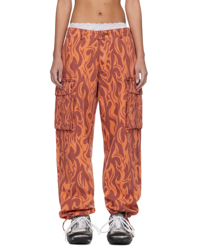 ERL Orange Flame Cargo Pants Orange