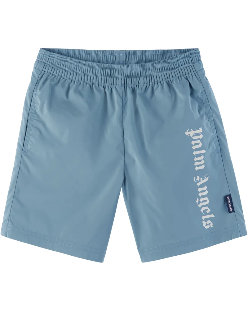 Palm Angels Kids Blue Overlogo Swim Shorts Dusty