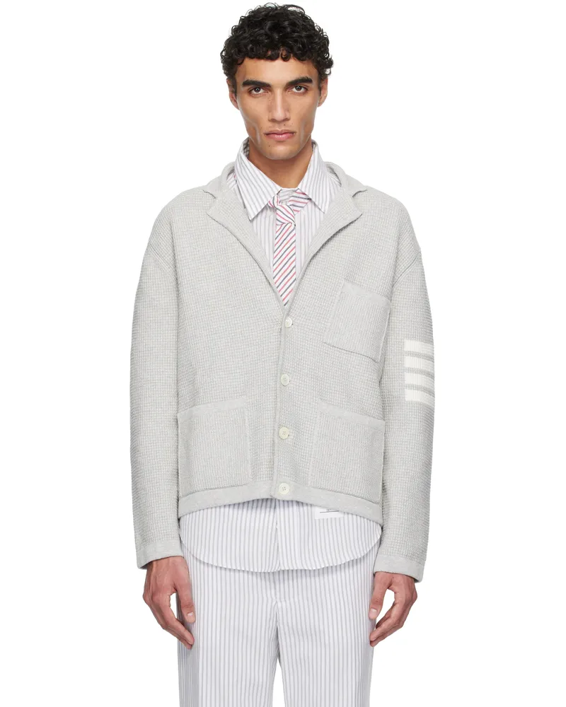 Thom Browne Gray Linen Cotton Bar Cardigan 065