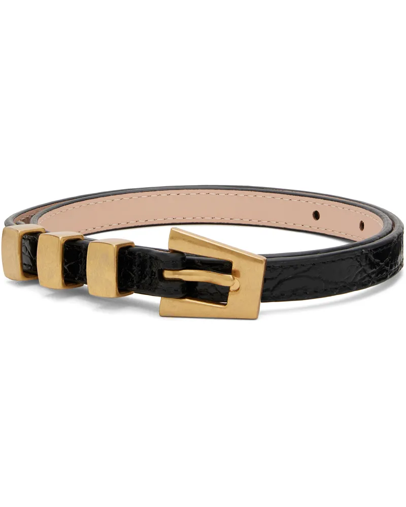 by FAR Black Vic Circular Croco Embossed Leather Belt Bk001