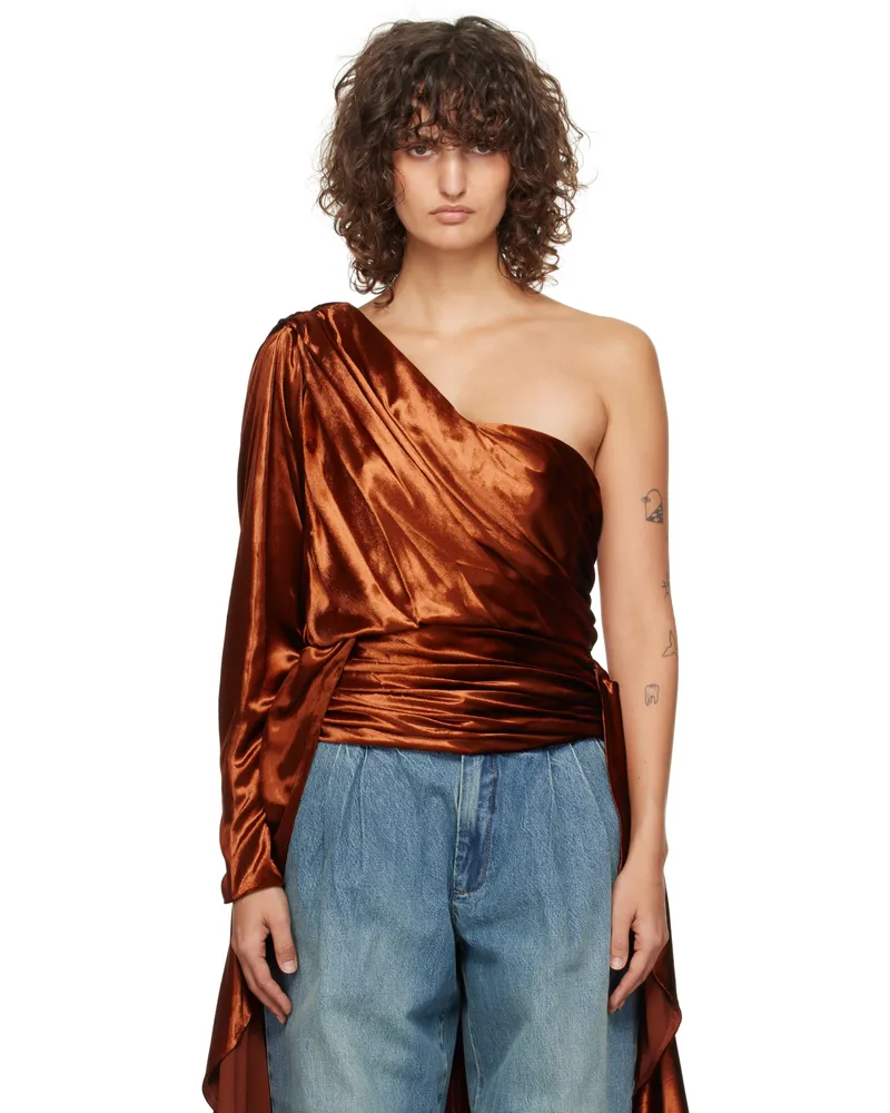 Zimmermann Orange Illustration Asymmetric Blouse Rut