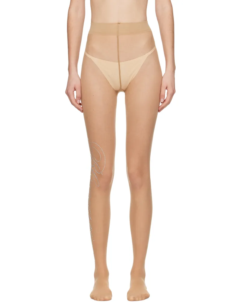 Blumarine Beige Rhinestone Tights 00985