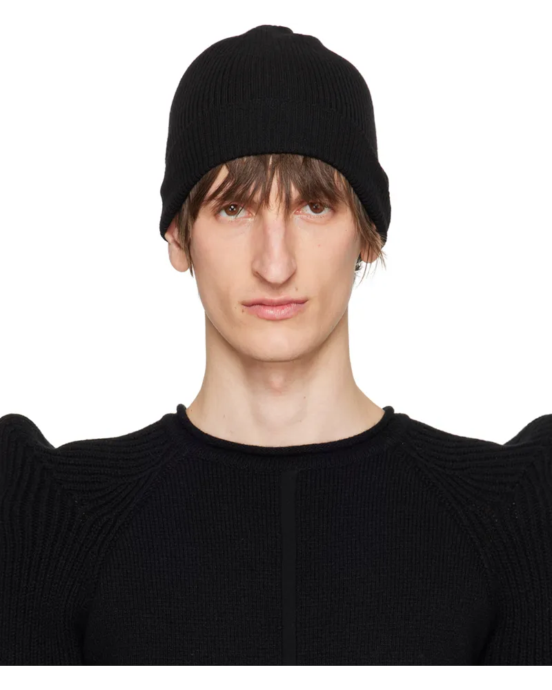 Rick Owens Black Ribbed Beanie Black