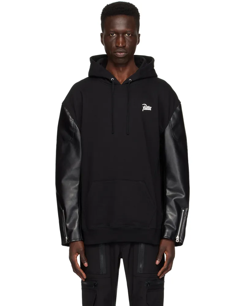 Junya Watanabe Black Patta Edition Faux-Leather Hoodie Blk