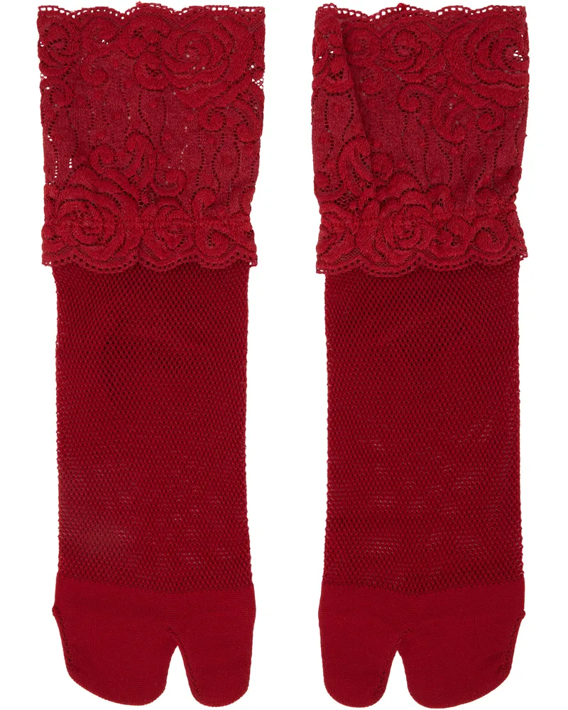 Yohji Yamamoto Red Mesh/Lace Tabi Socks 2