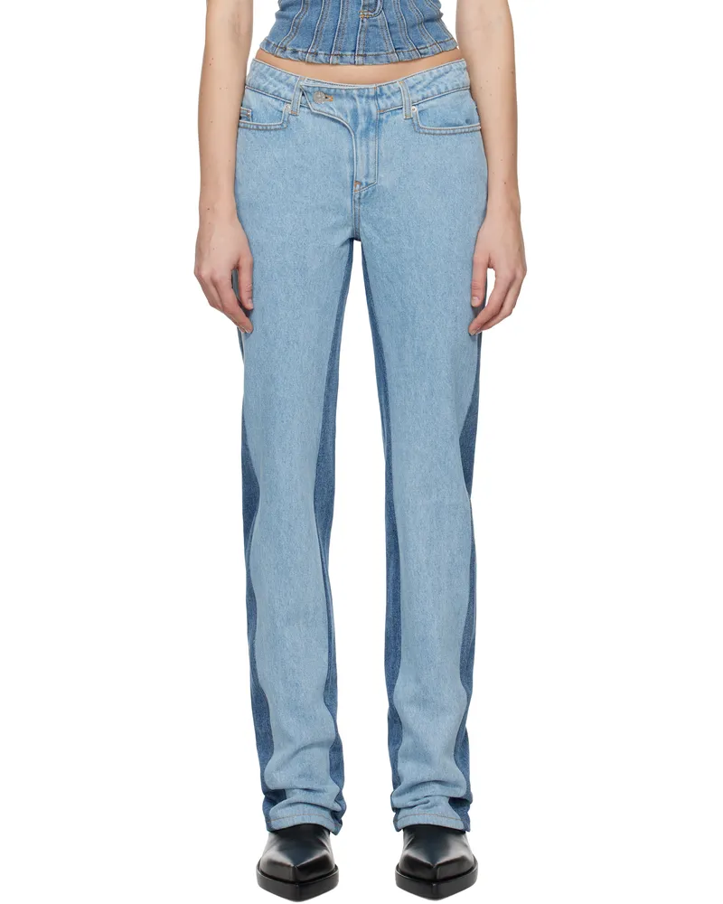 Thierry Mugler Blue Bi-Tone Straight Leg Jeans Tbdt