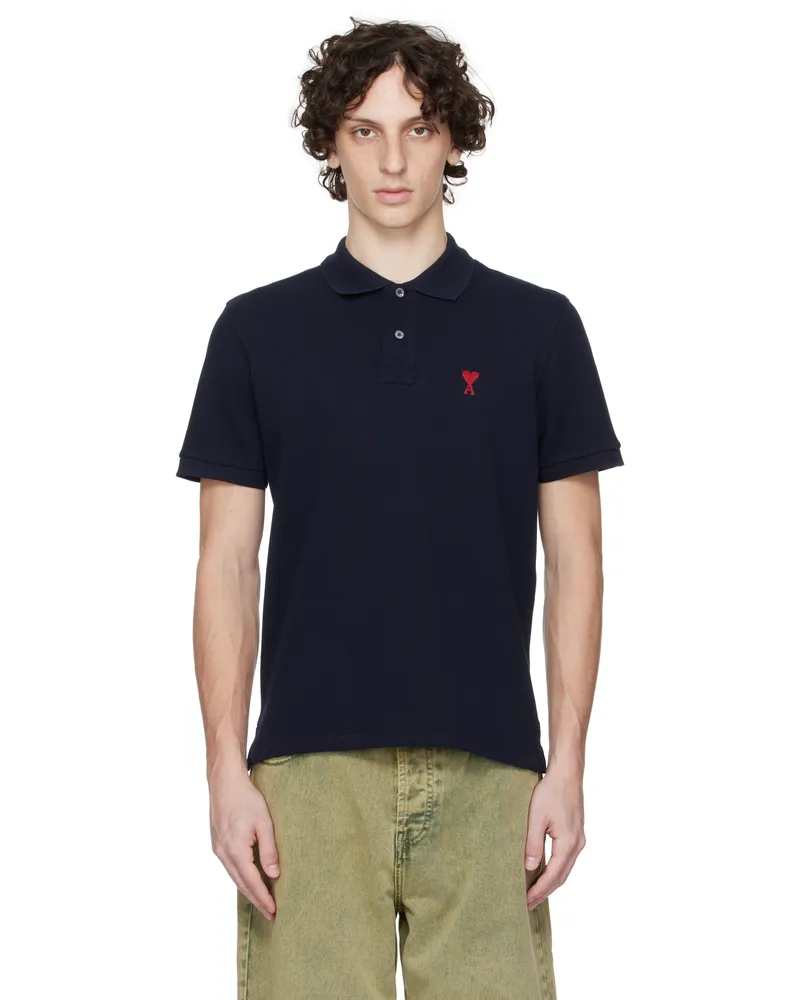 AMI Paris Navy Cotton Ami de Coeur Polo 430