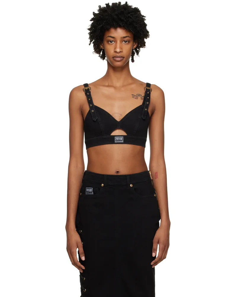 Versace Jeans Black Crop Denim Tank Top E909