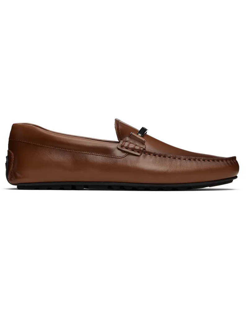HUGO BOSS Brown Logo Faux-Leather Loafers 210-medium