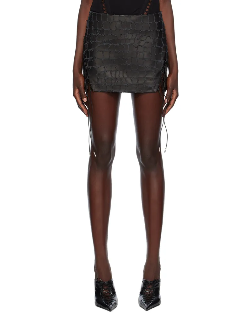 Dion Lee Black Snake Etched Leather Miniskirt Black