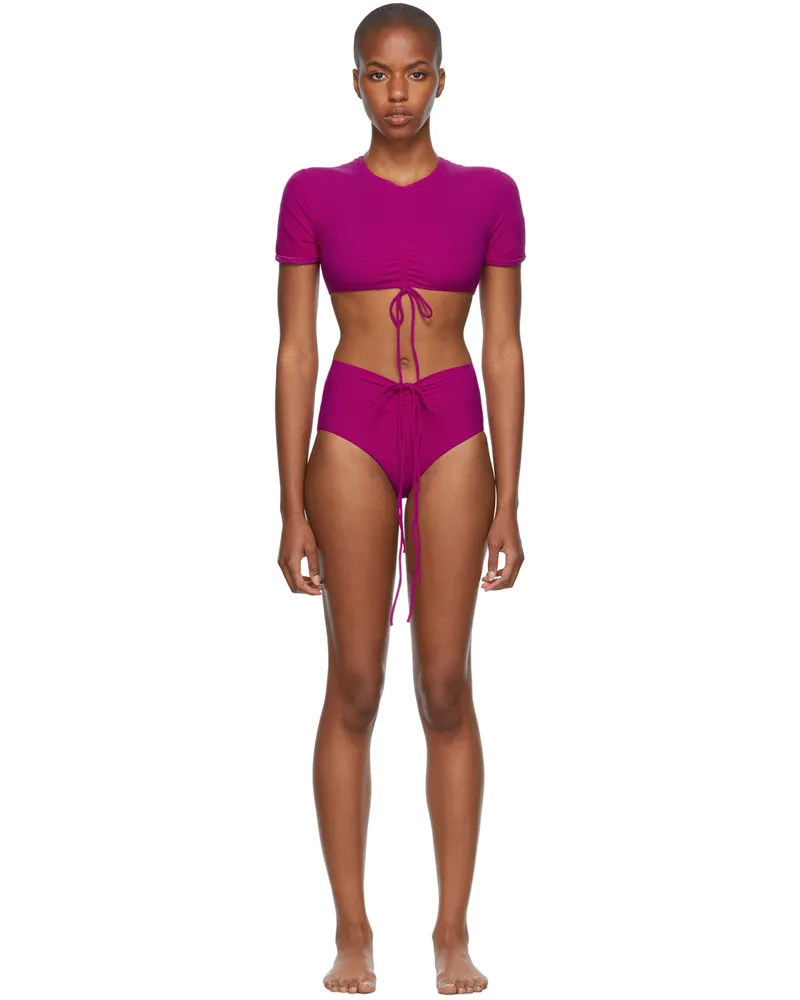 Christopher Esber Pink Ruched Crop & Odessa Bikini Budo