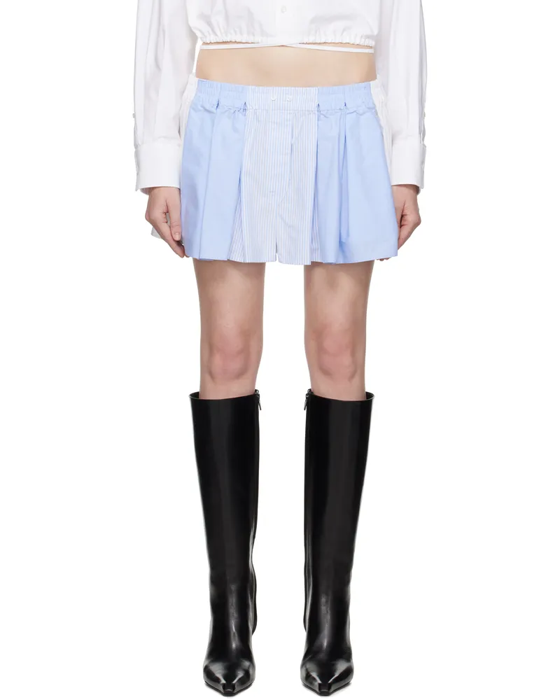 Alexander Wang Blue & White Cotton Oxford Boxer Shorts Oxford