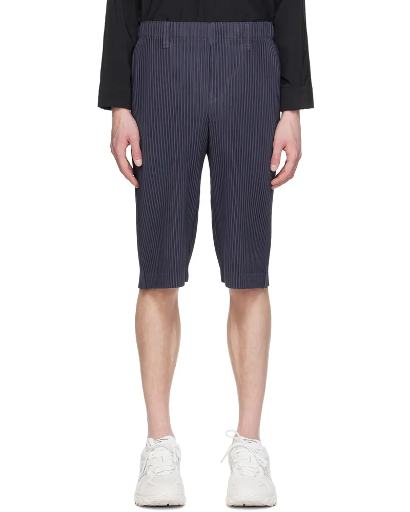 Issey Miyake Navy Tailored Pleats 2 Shorts 76-blue