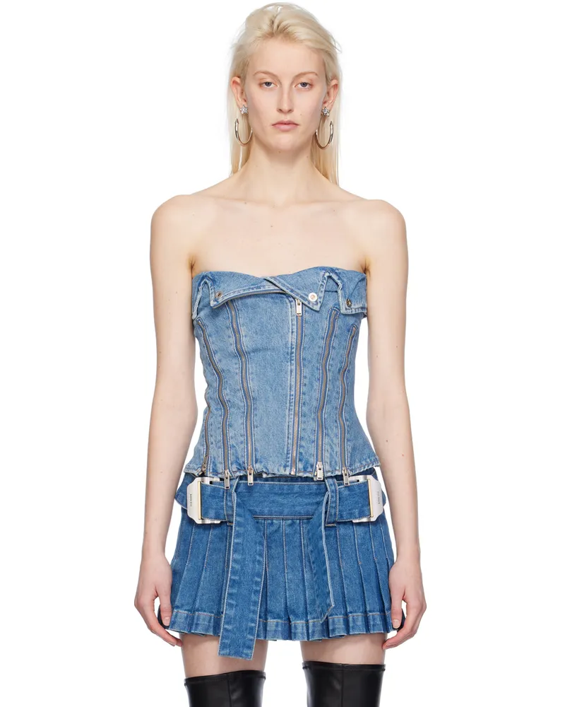 Dion Lee Blue Biker Denim Corset American