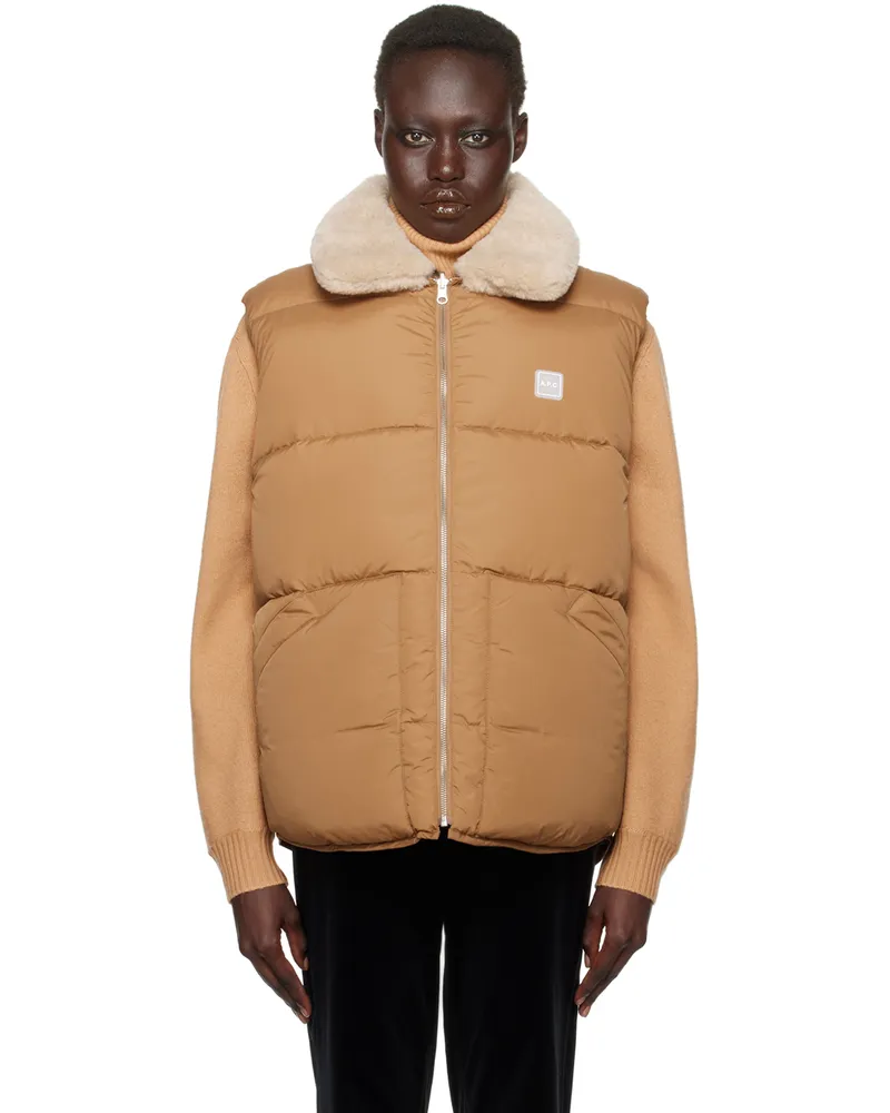 A.P.C. Tan & Black Teddy Reversible Puffer Vest Bac