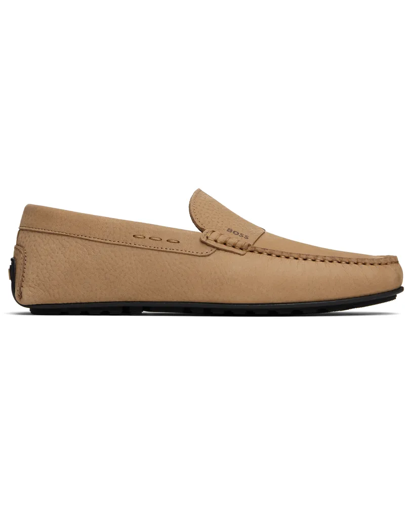 HUGO BOSS Beige Logo Embossed Faux-Suede Loafers 260-medium