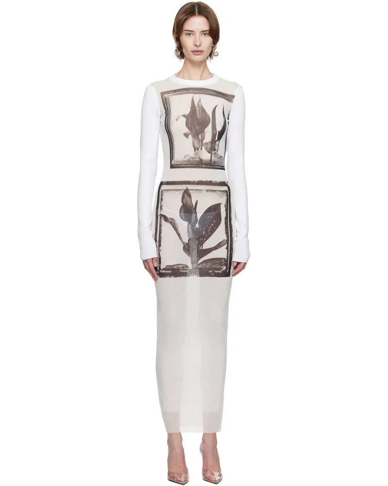 Jean Paul Gaultier White Flowers Cadres Maxi Dress 010200