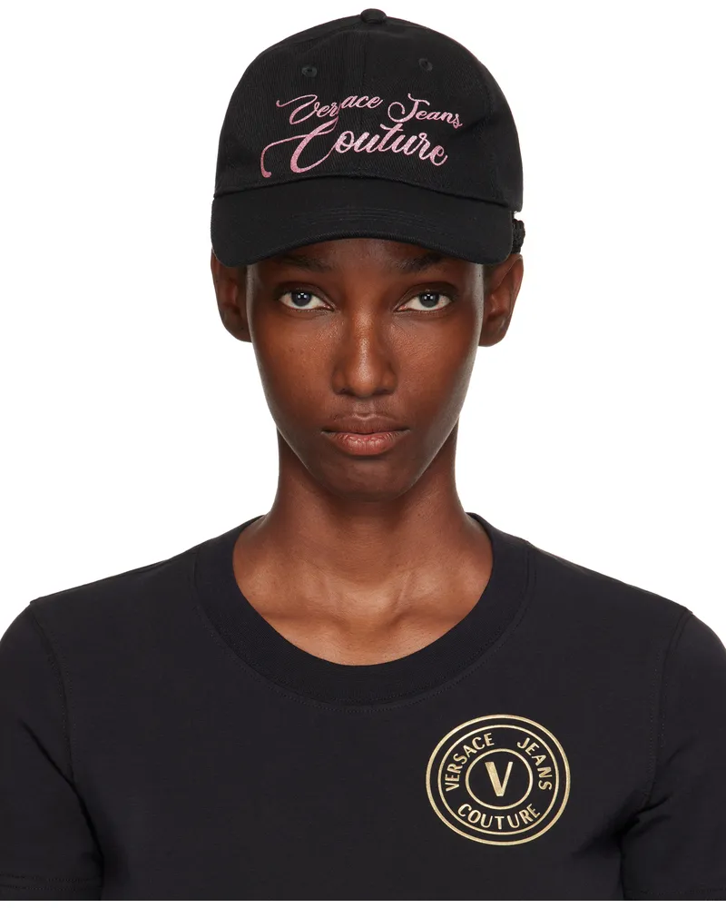 Versace Jeans Black Cotton Logo Glitter Baseball Cap E899