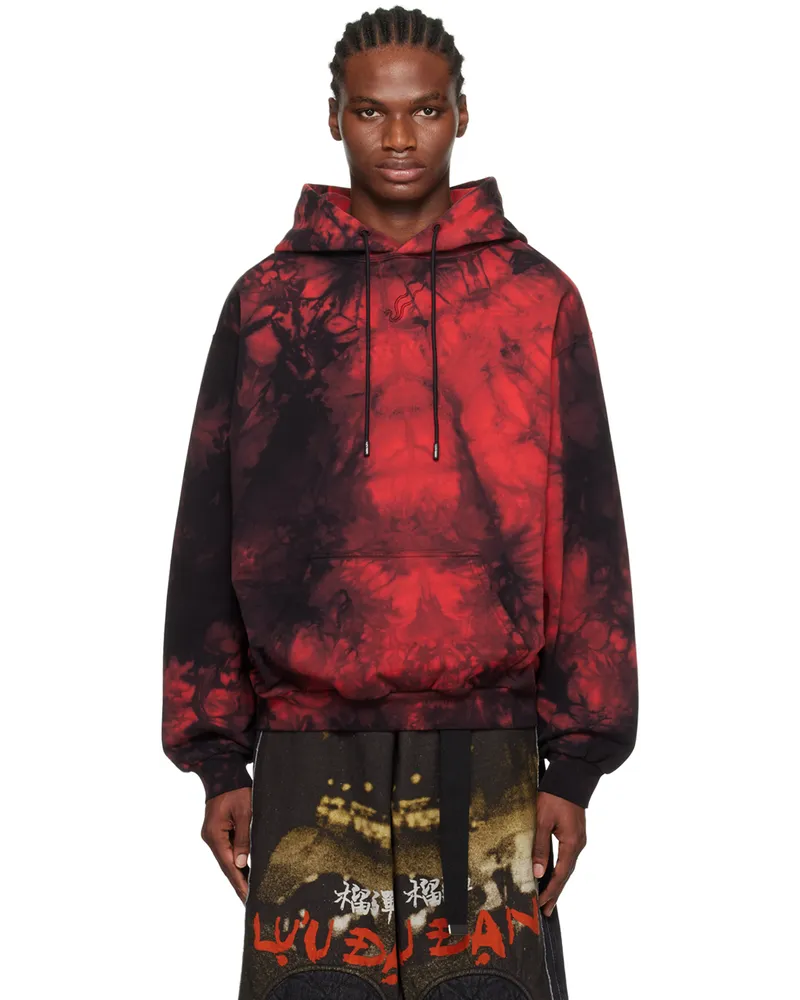 LU'U DAN Red & Black Bleached Ink Hoodie Bleached