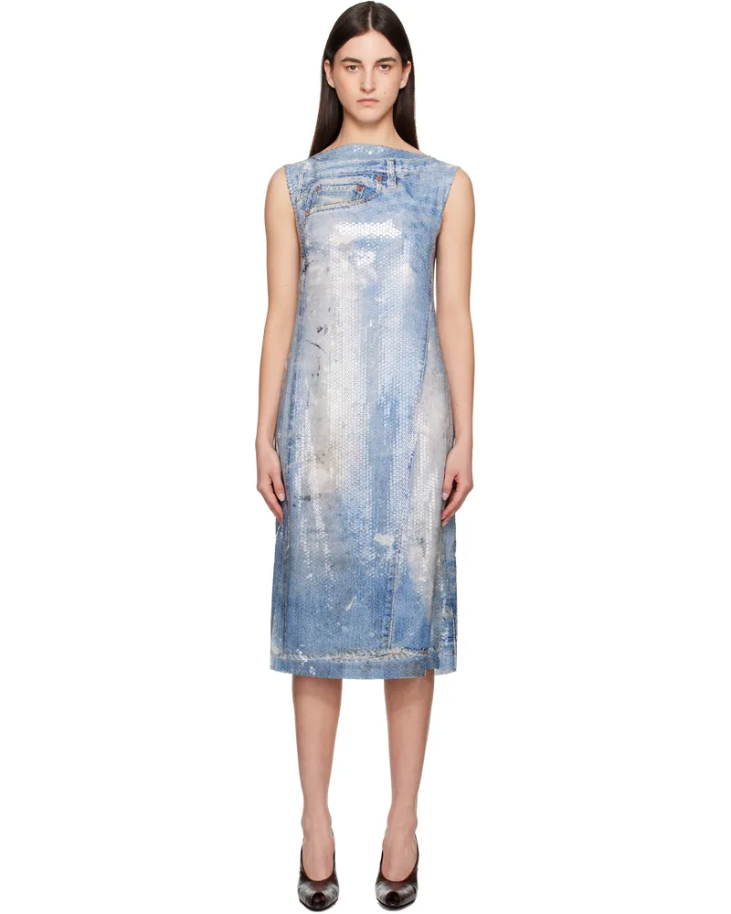 Acne Studios Blue Printed Sequin Midi Dress Auz
