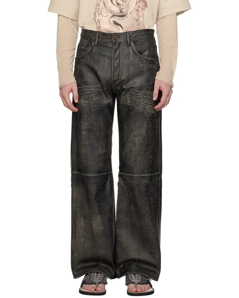 Acne Studios Black Faded Leather Pants 900