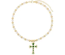 Gold & White 'The Green Cross Freshwater Pearl' Necklace