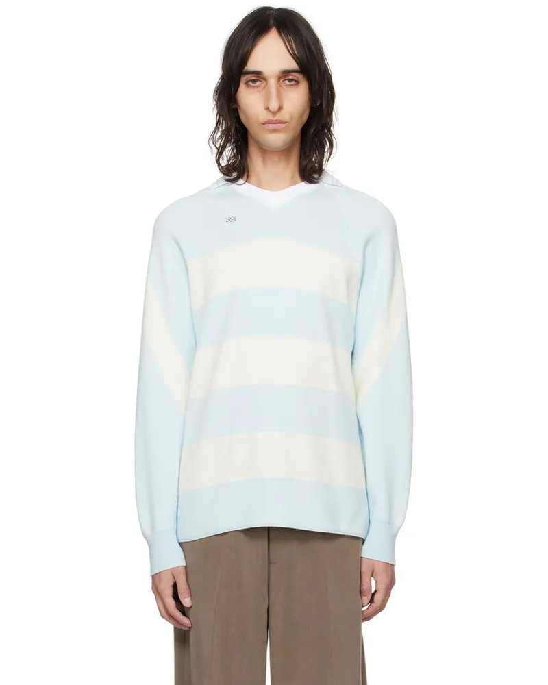 Kijun Blue & White Striped Polo Sky