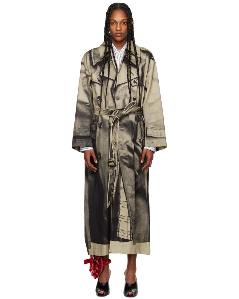 Jean Paul Gaultier Beige & Black 'The Trompe-lœil' Trench Coat 6600