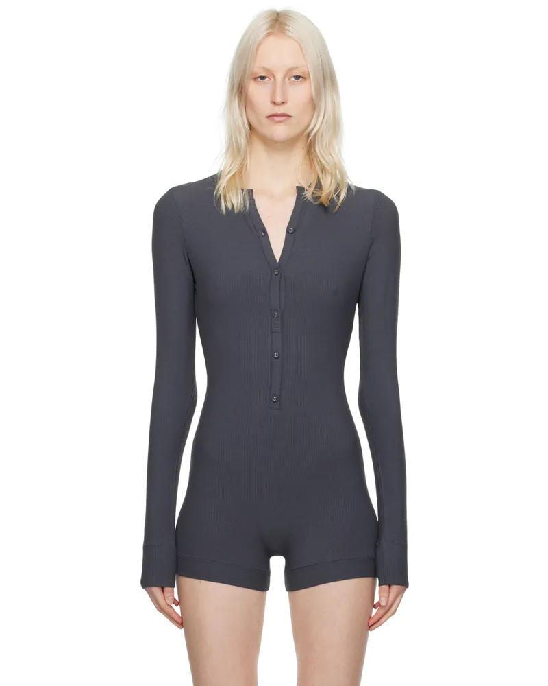 SKIMS Gray Soft Lounge Button Up Henley Jumpsuit Graphite