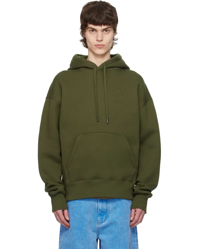 AMI Paris Green Cotton Ami de Coeur Hoodie 376