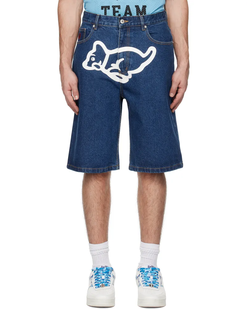 ICECREAM Blue Running Puppy Denim Shorts Indigo
