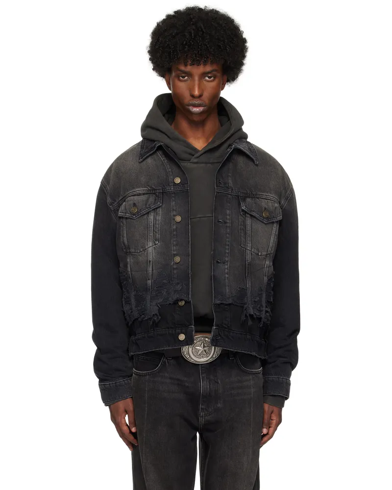 Guess Black Distressed Denim Jacket Gusa